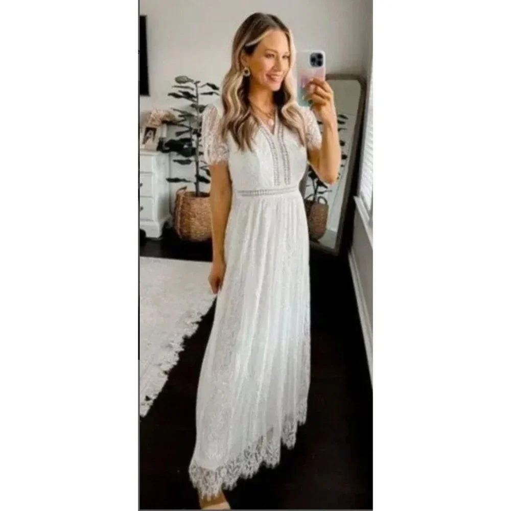 Bella Ella Lace White Maxi Dress Size Large New with tags - Picture 1 of 11